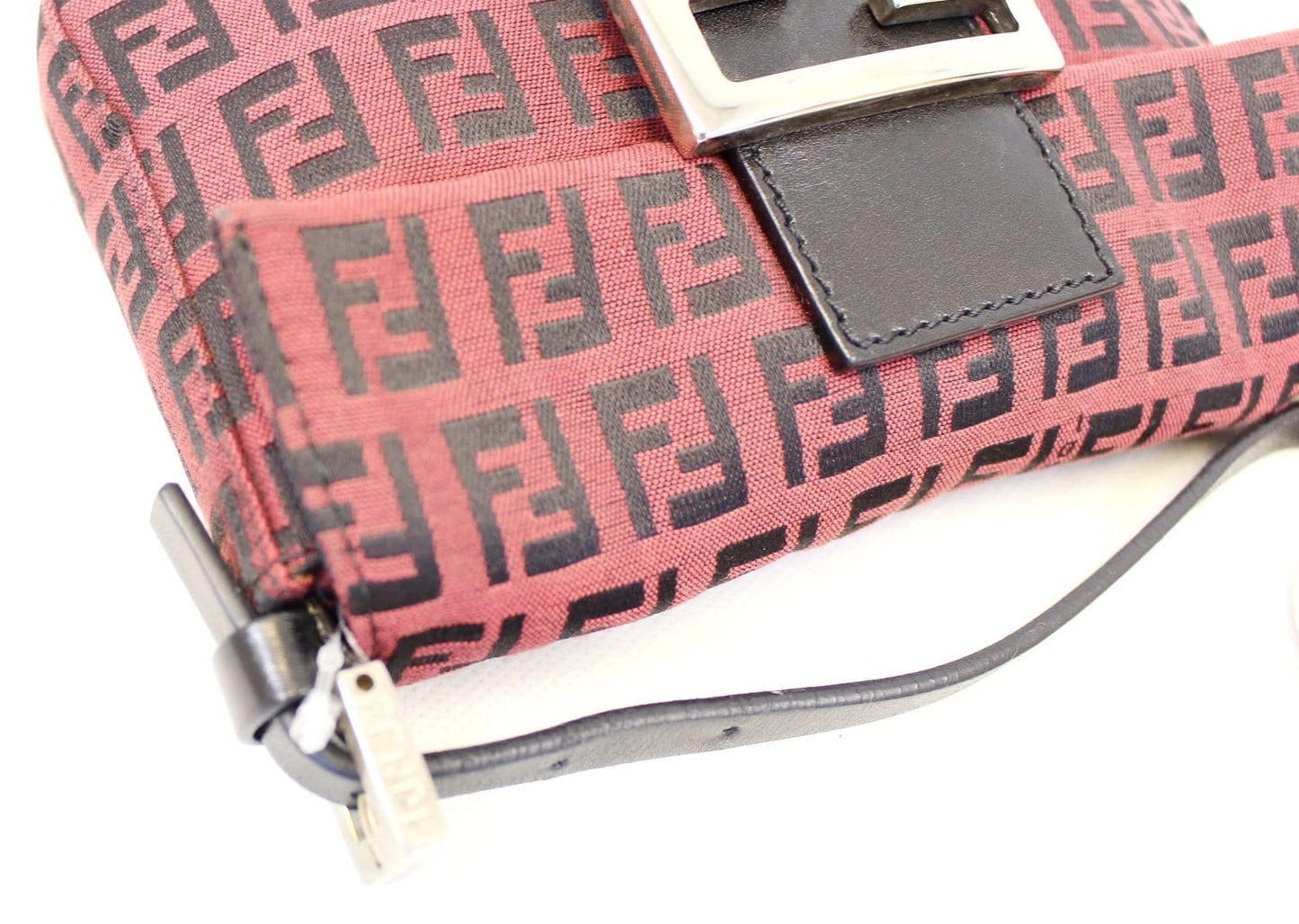 FENDI Zucca Black Burgundy Monogram Canvas Hobo Bag