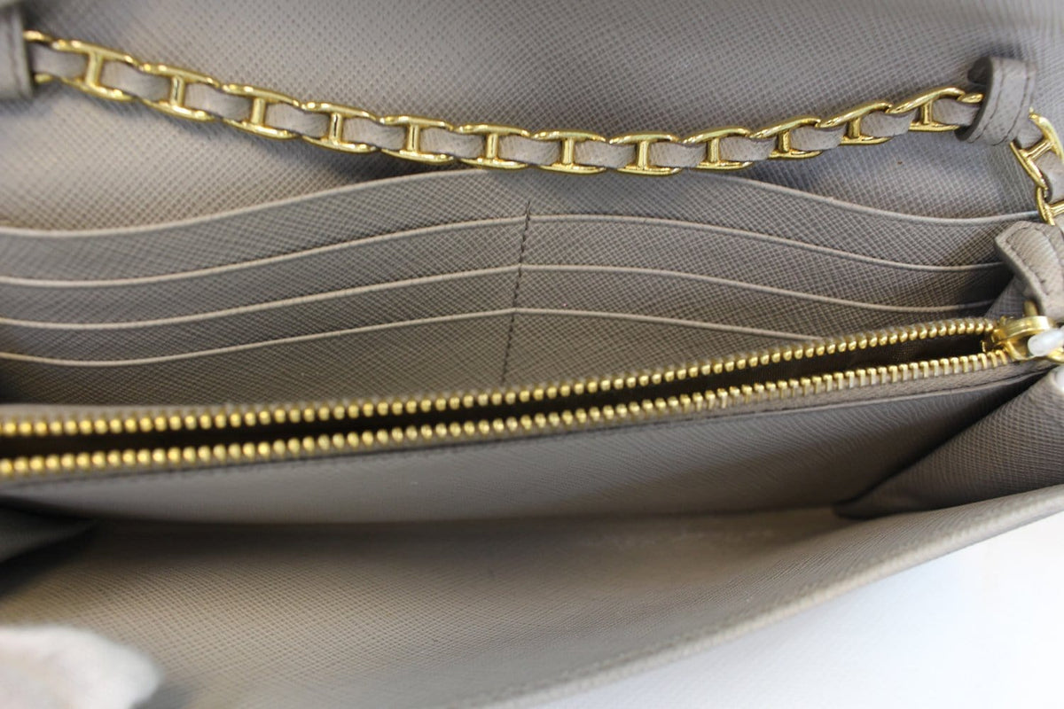 PRADA Marmo Saffiano Metal Leather Chain Clutch Bag