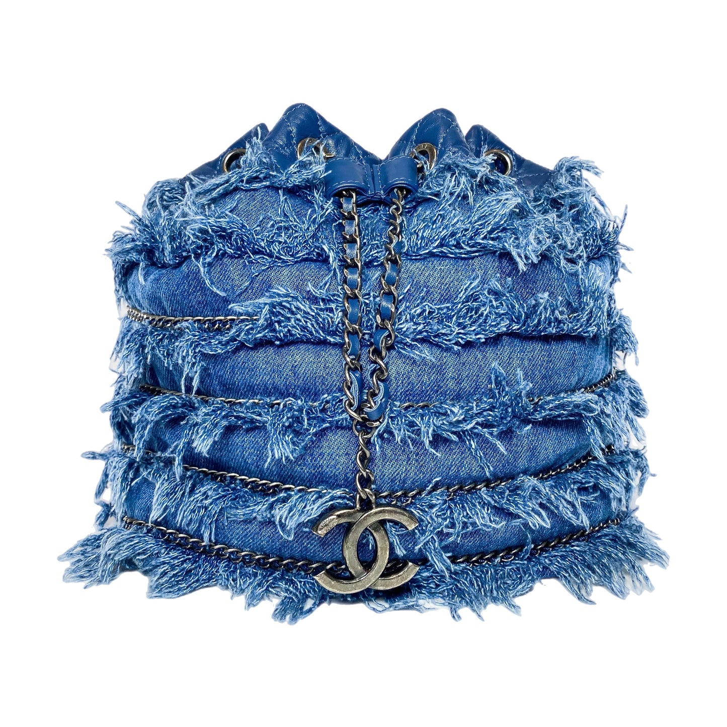 Chanel Bucket Leather Blue Handbag
