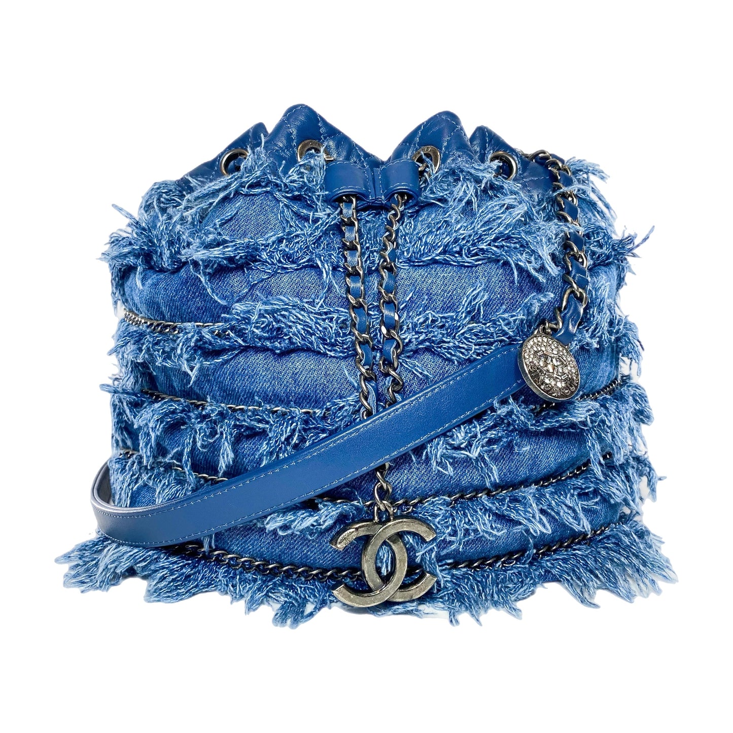 Chanel Bucket Leather Blue Handbag