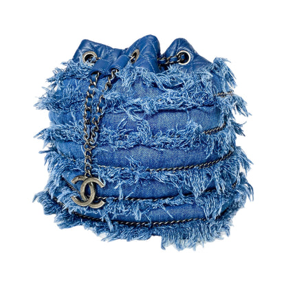 Chanel Bucket Leather Blue Handbag
