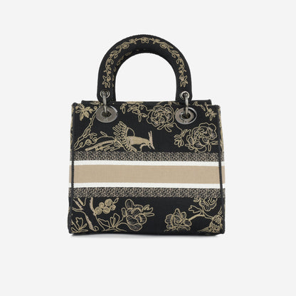 Christian Dior Medium Lady D-Lite - Black Embroidered Toile