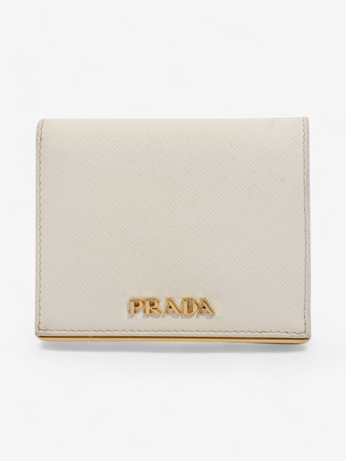 Prada Bifold Wallet White / Gold Saffiano Leather