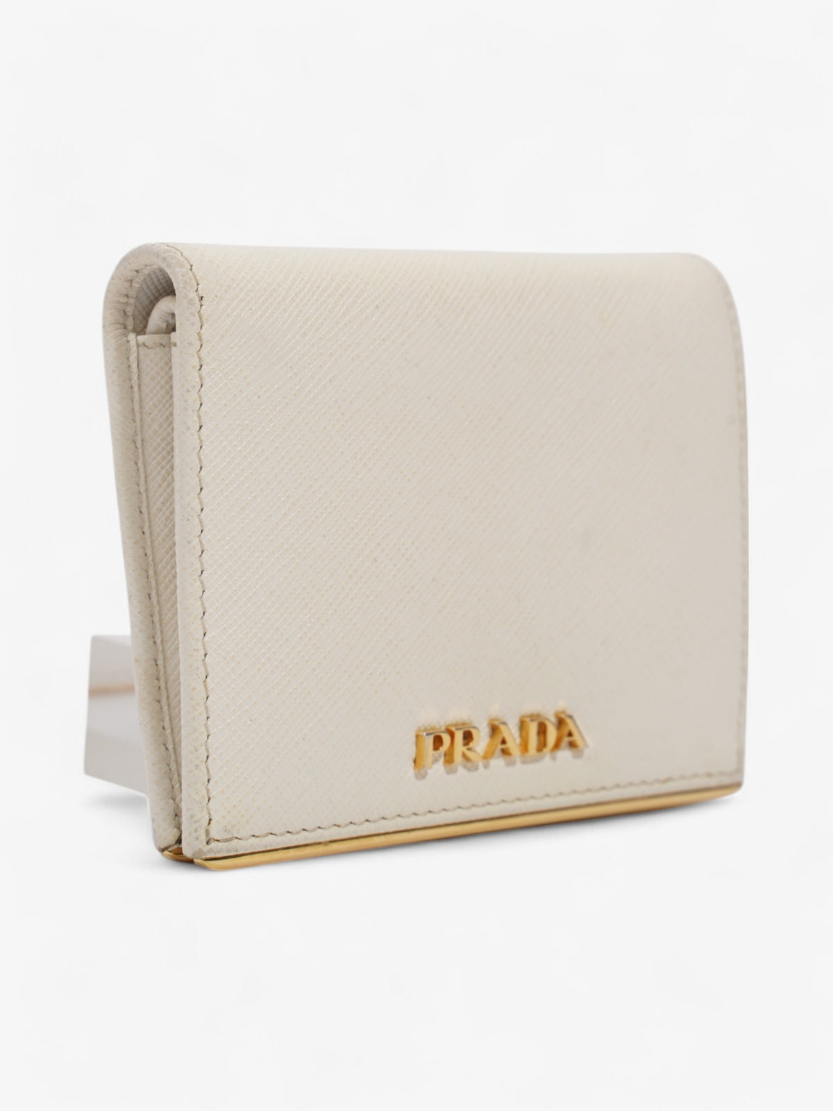 Prada Bifold Wallet White / Gold Saffiano Leather