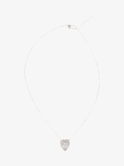 Gucci Logo Heart Necklace Silver Silver Sterling