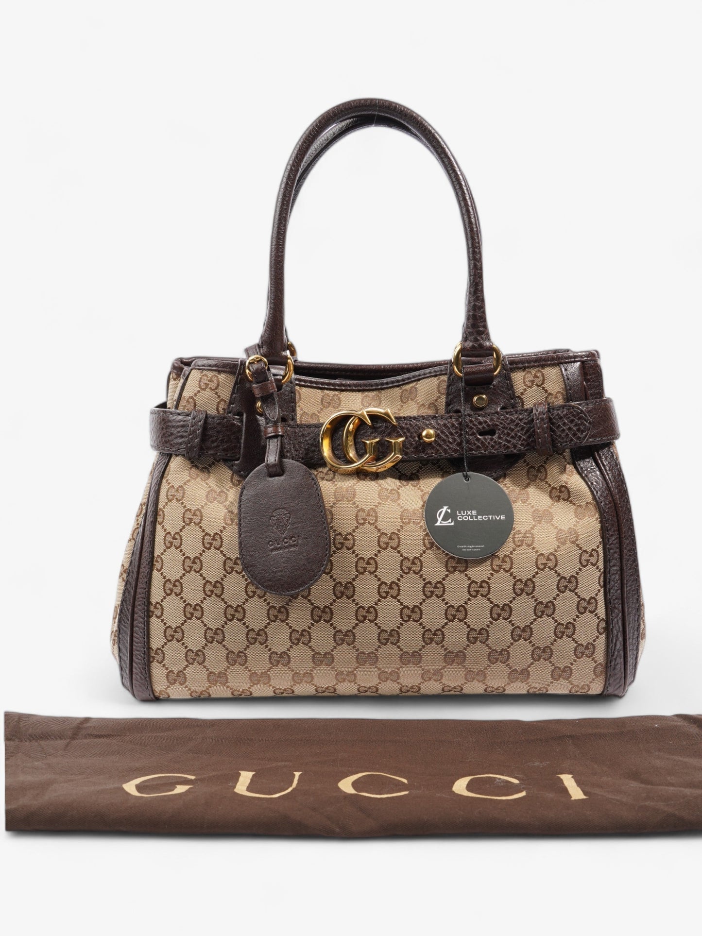 Gucci Running Tote Beige And Ebony GG Supreme Canvas Medium