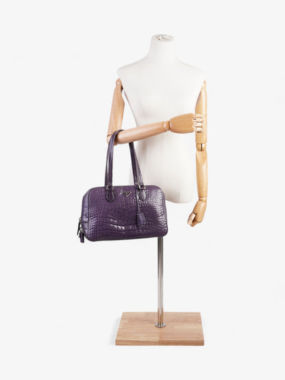 Prada Bauletto Bag Purple Embossed Leather