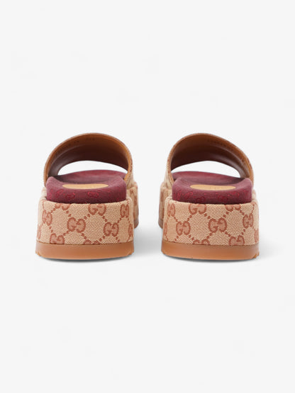 Gucci GG Canvas Platform Sandal Gold / Burgundy Canvas EU 38 UK 5