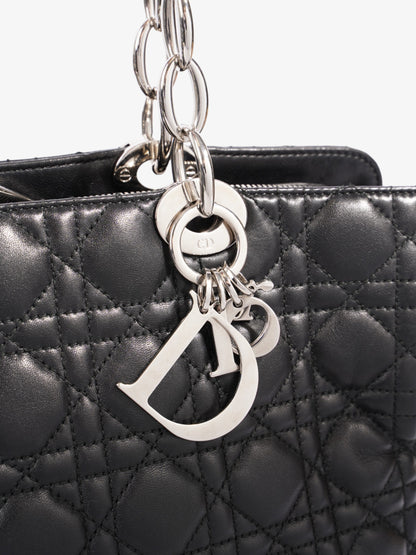 Christian Dior Quilted Tote Black Lambskin Leather Large