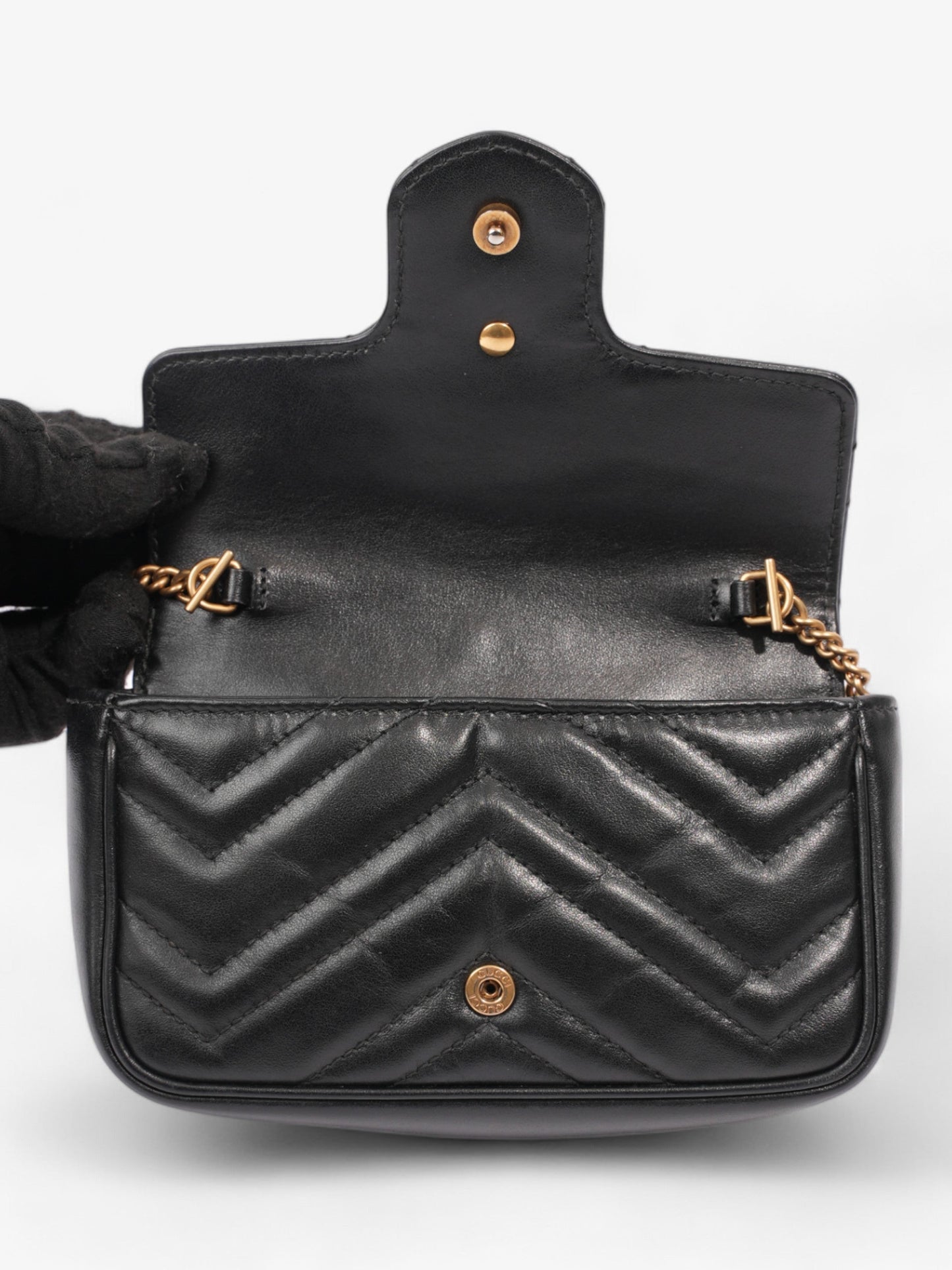 Gucci GG Marmont Black Matelasse Leather Super Mini