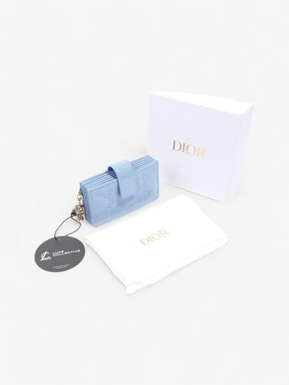 Christian Dior Lady Dior Jasmine Card Holder Baby Blue / Light Gold Patent Leather