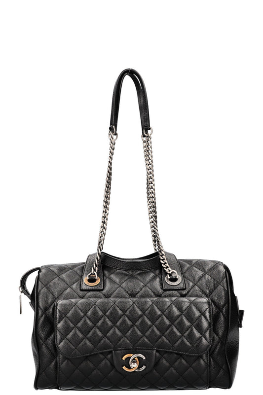 CHANEL Casual Pocket Bowling Bag Quilted Goatskin Black