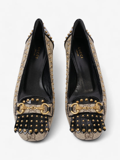 Gucci Horsebit Platform Pump 25 Beige  / Black / Gold Coated Canvas EU 37.5 UK 4.5