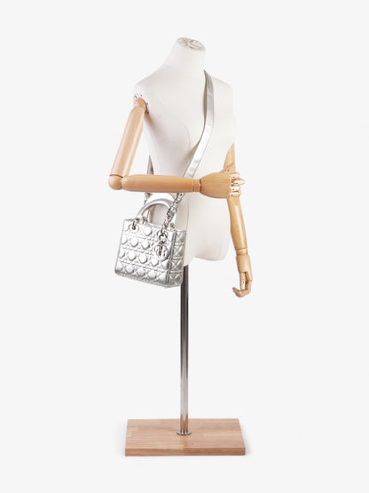 My ABCDior Lady Dior Small Metallic Silver Calfskin Leather