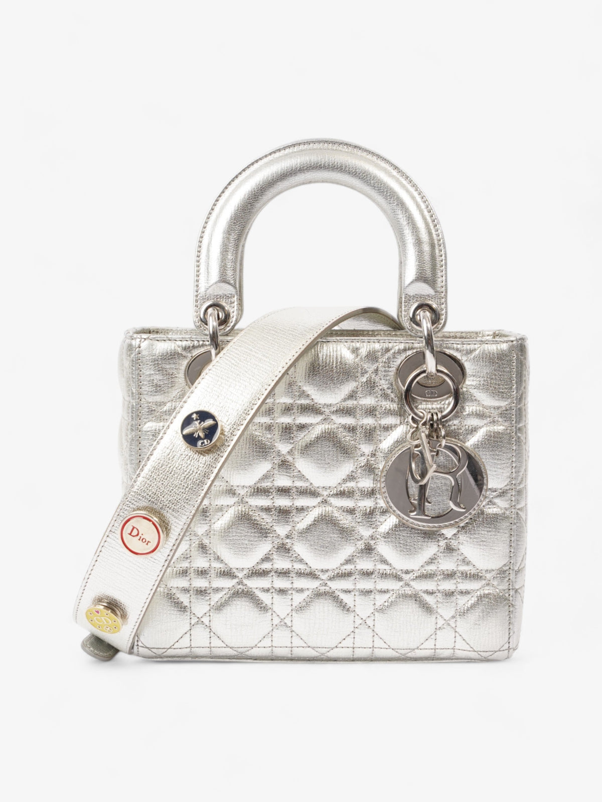 My ABCDior Lady Dior Small Metallic Silver Calfskin Leather
