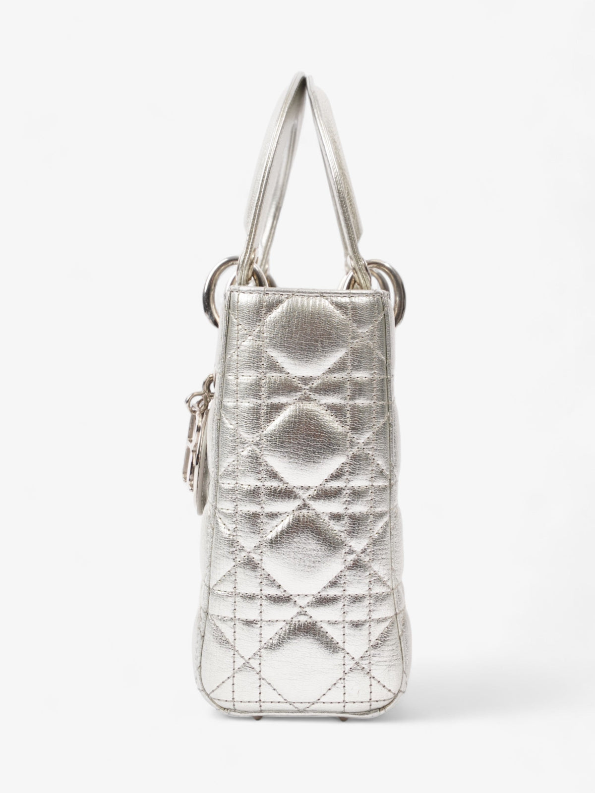My ABCDior Lady Dior Small Metallic Silver Calfskin Leather
