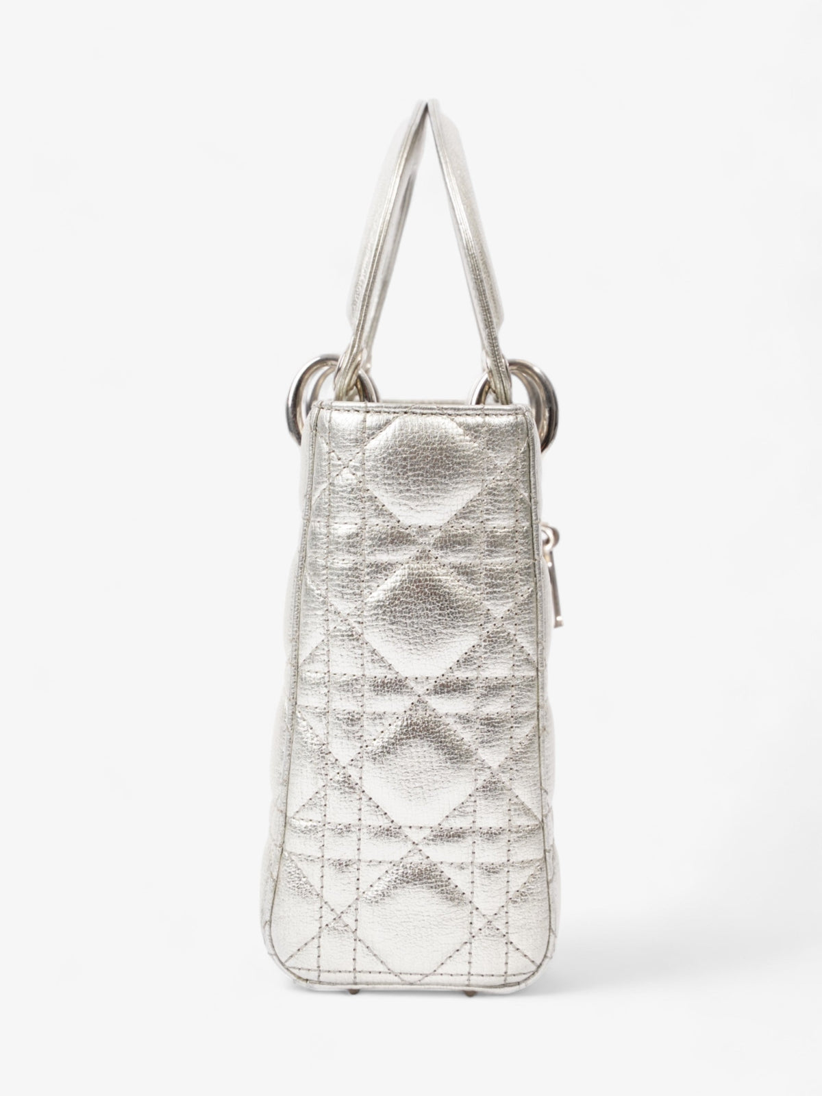My ABCDior Lady Dior Small Metallic Silver Calfskin Leather