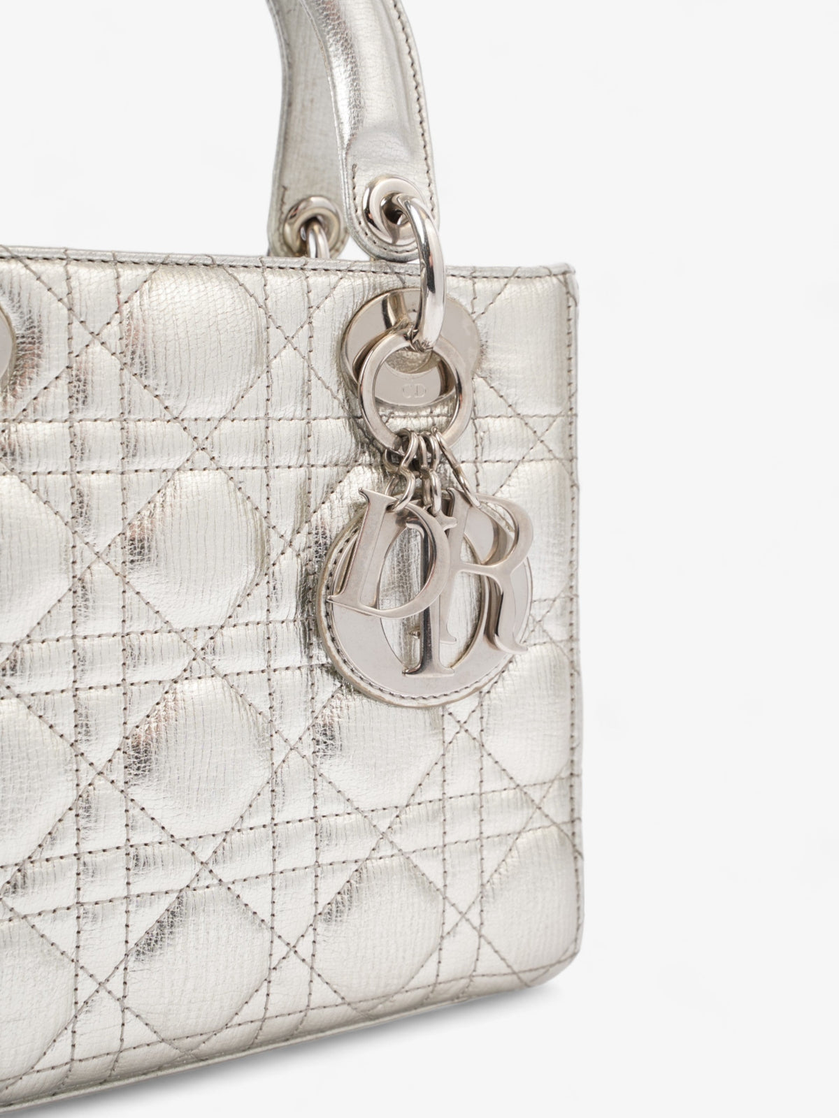 My ABCDior Lady Dior Small Metallic Silver Calfskin Leather