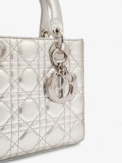 My ABCDior Lady Dior Small Metallic Silver Calfskin Leather