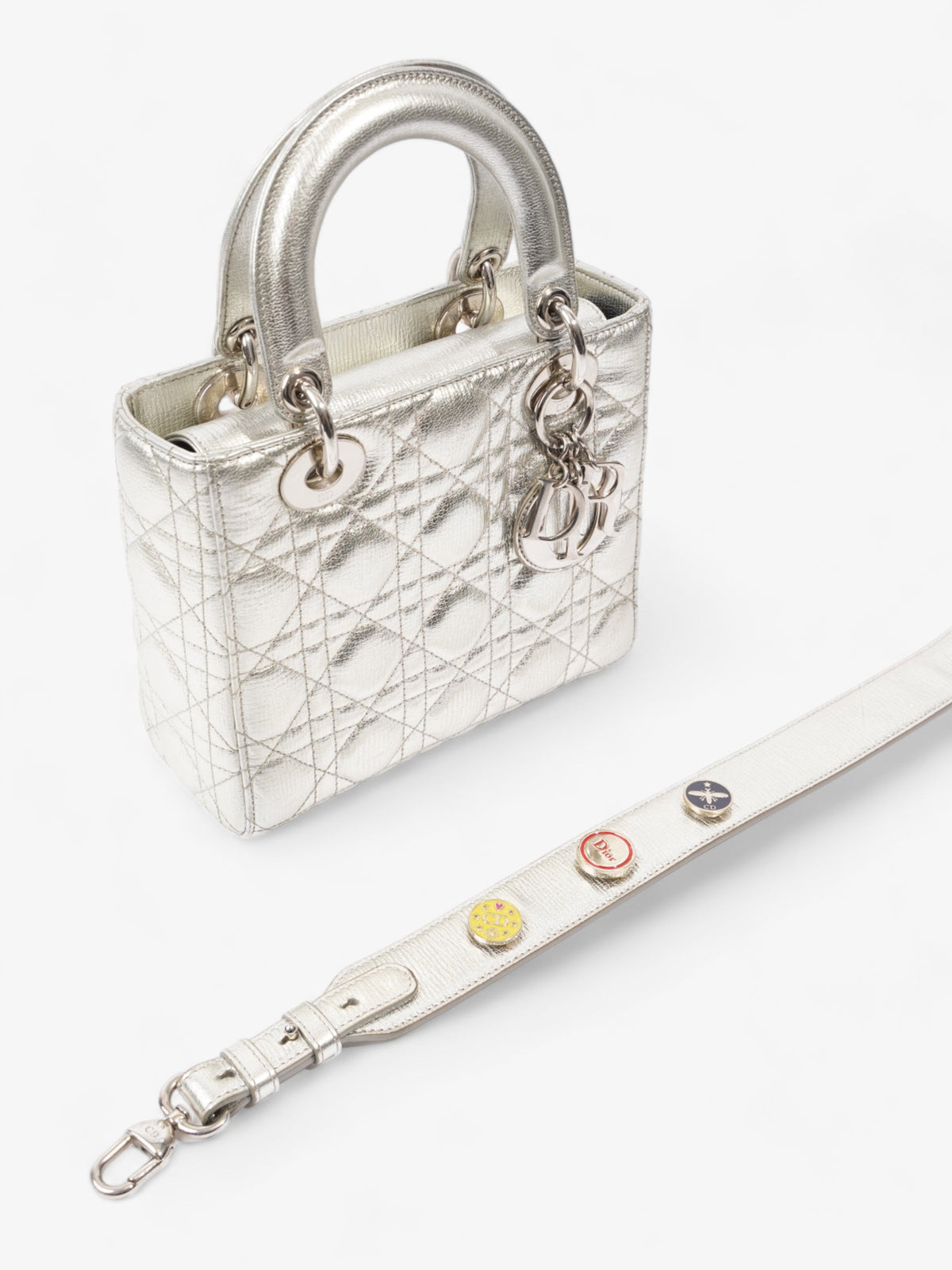 My ABCDior Lady Dior Small Metallic Silver Calfskin Leather