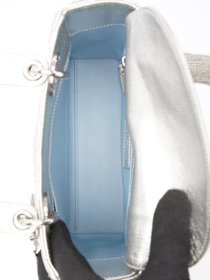 My ABCDior Lady Dior Small Metallic Silver Calfskin Leather