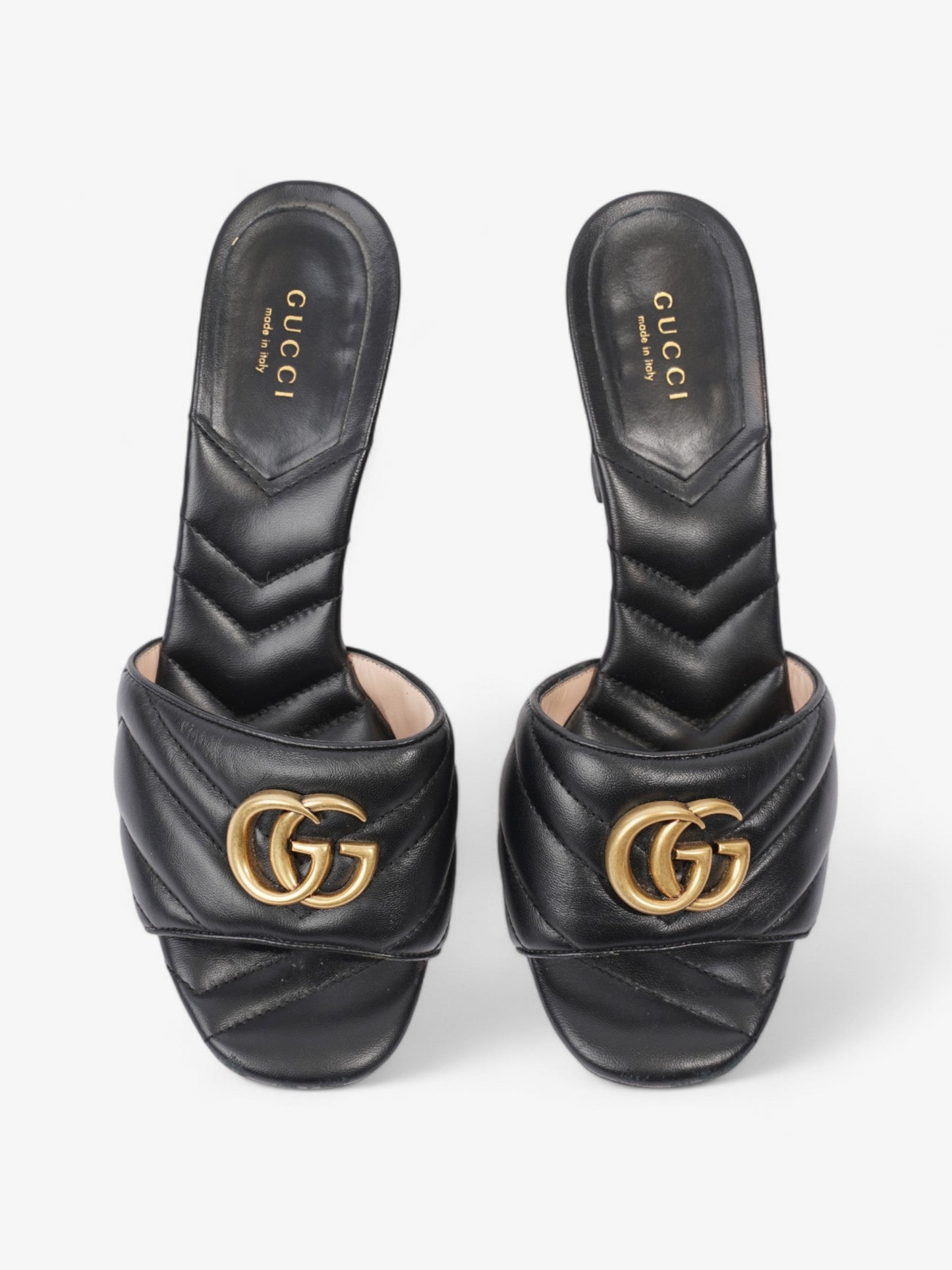 Gucci GG Marmont Mules 75mm Black / Gold Matelasse Leather EU 38 UK 5