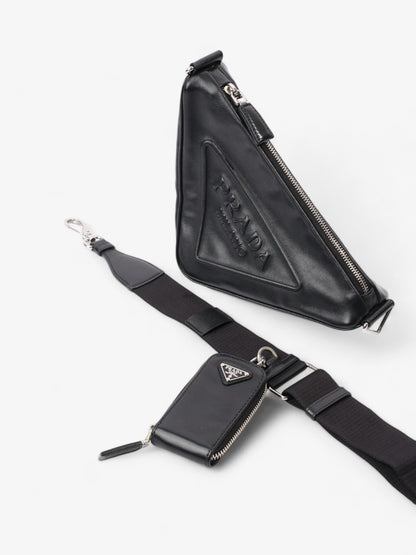 Prada Triangle Logo Zip Black Leather Small
