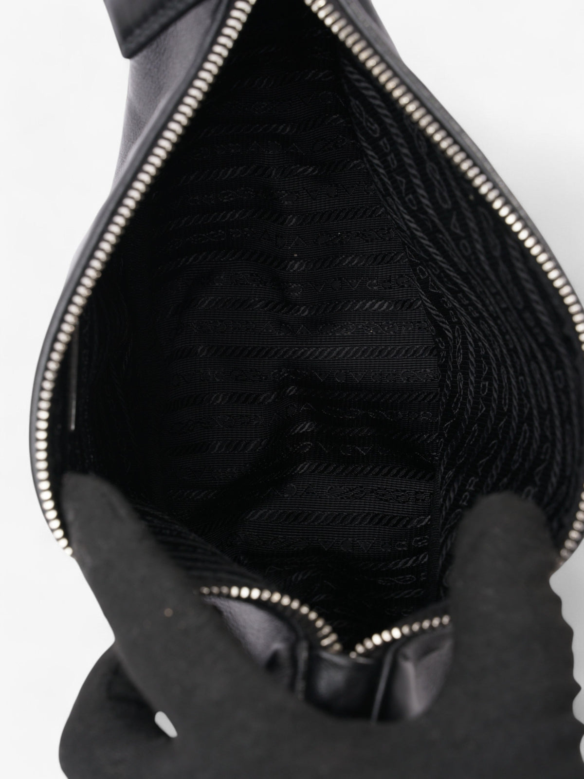 Prada Triangle Logo Zip Black Leather Small