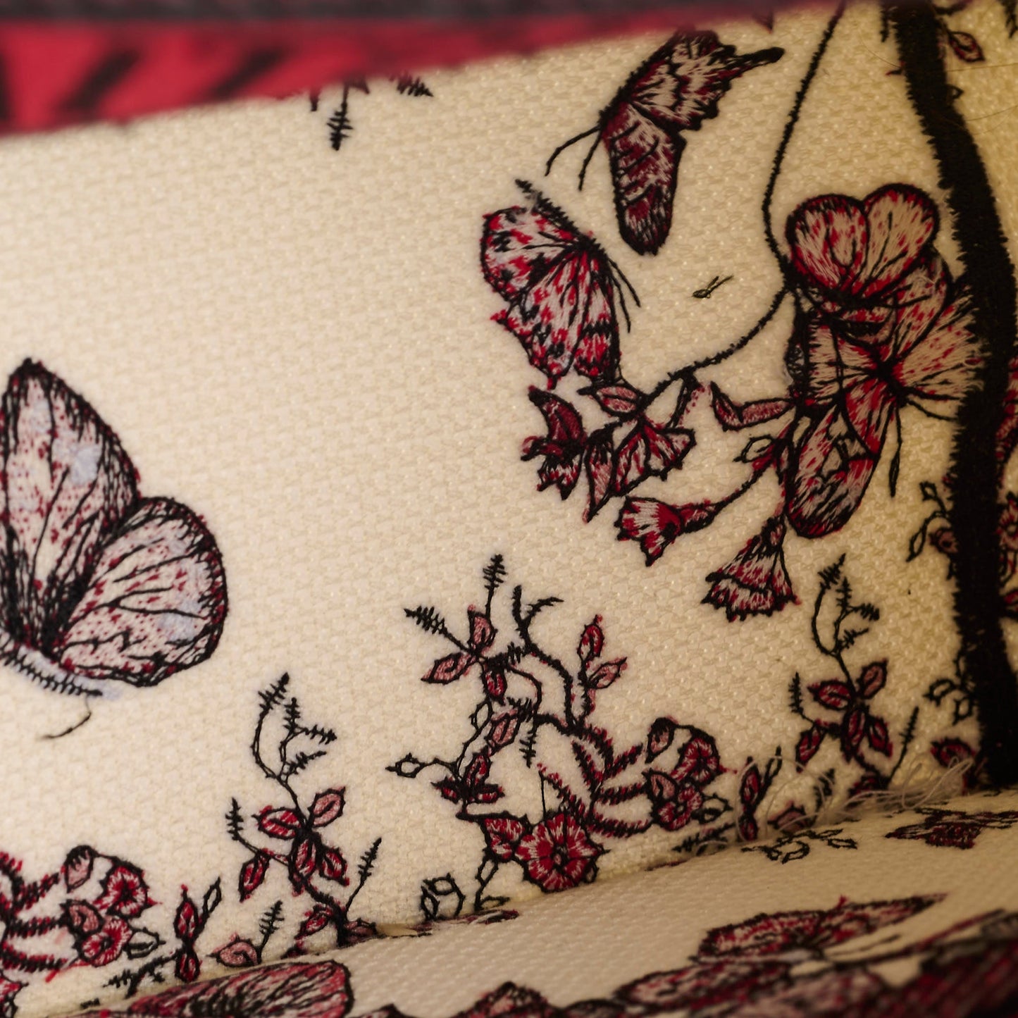 Christian Dior Medium Book Tote Butterfly Embroidery Red