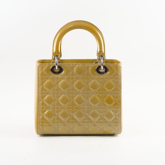 Christian Dior Lady Dior Medium Patent Gold