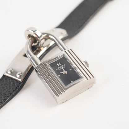 Hermes Kelly Watch Bracelet Black/Silver Espom