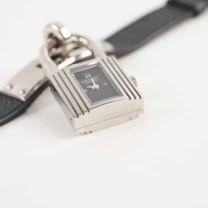 Hermes Kelly Watch Bracelet Black/Silver Espom
