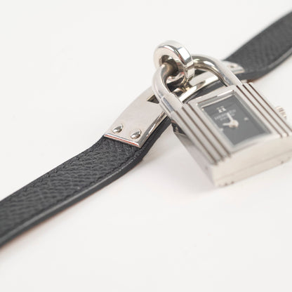 Hermes Kelly Watch Bracelet Black/Silver Espom