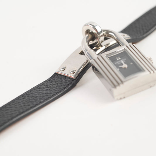 Hermes Kelly Watch Bracelet Black/Silver Espom