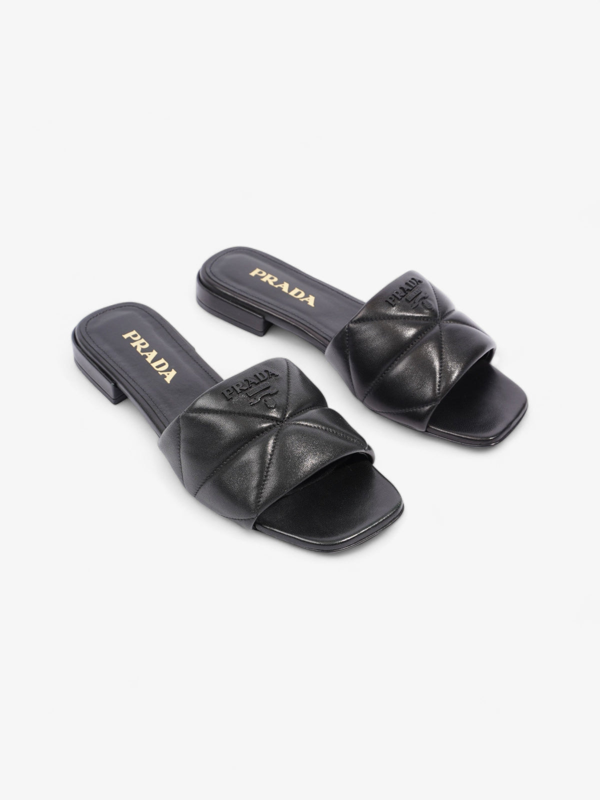 Prada Logo Sandali Quilted Black Nappa Leather EU 38 UK 5