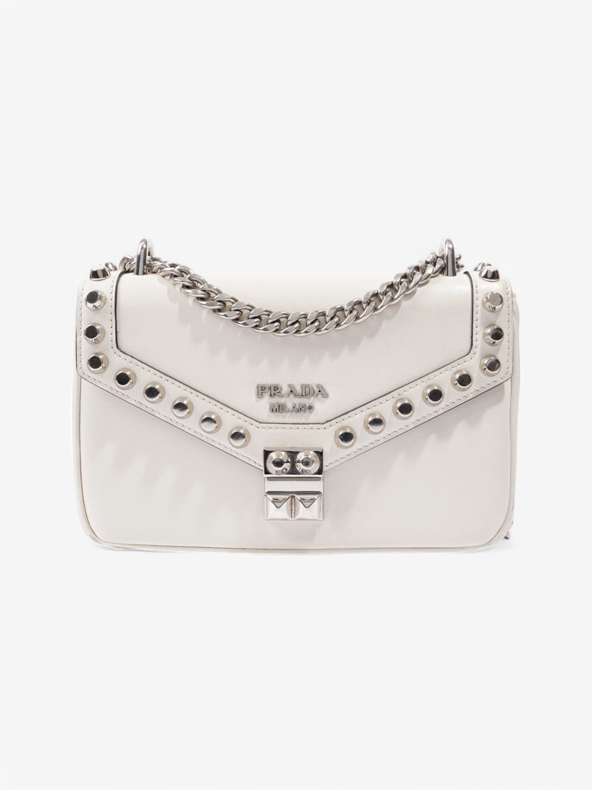 Prada Studded Shoulder Bag White Leather
