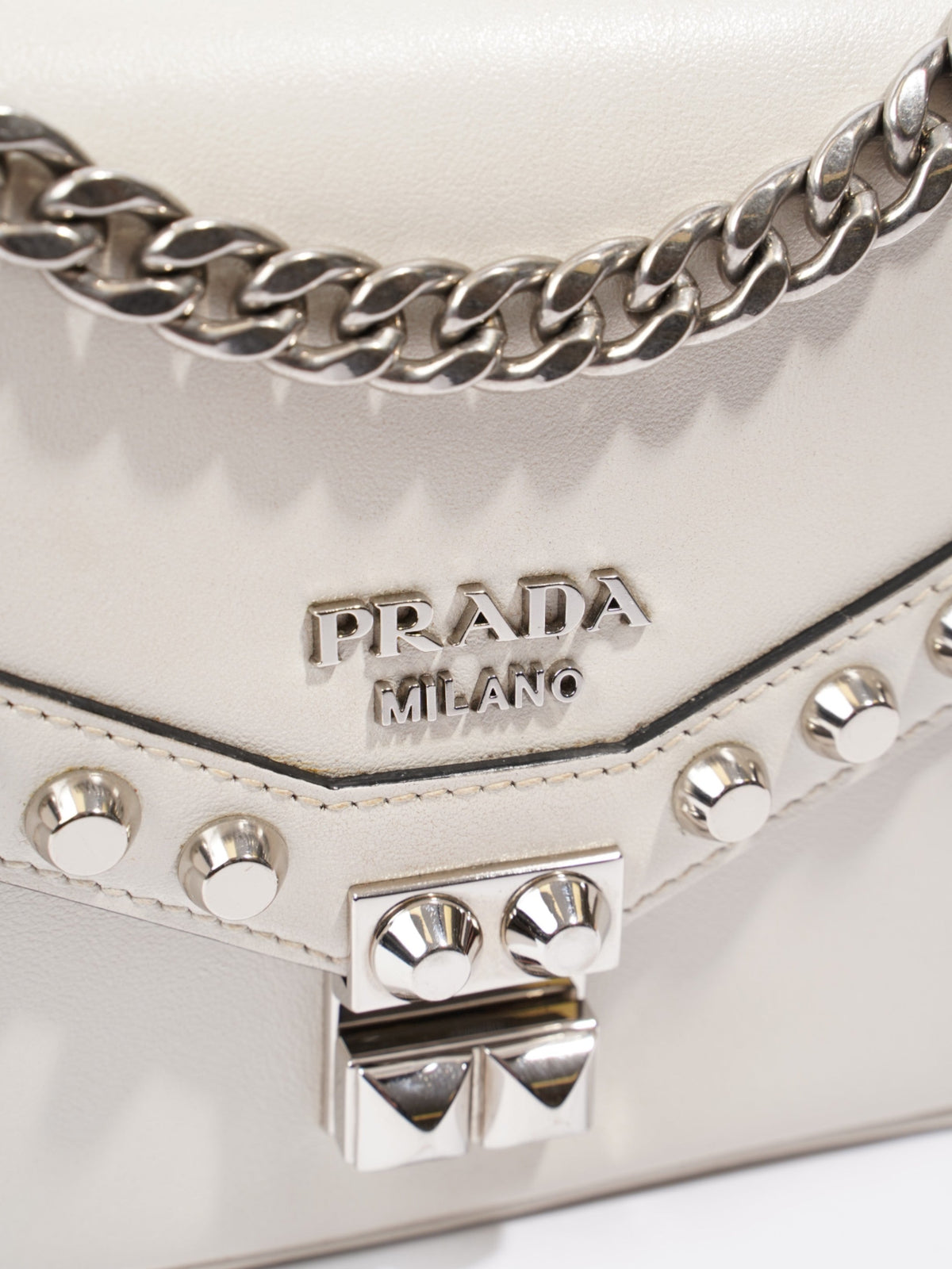 Prada Studded Shoulder Bag White Leather