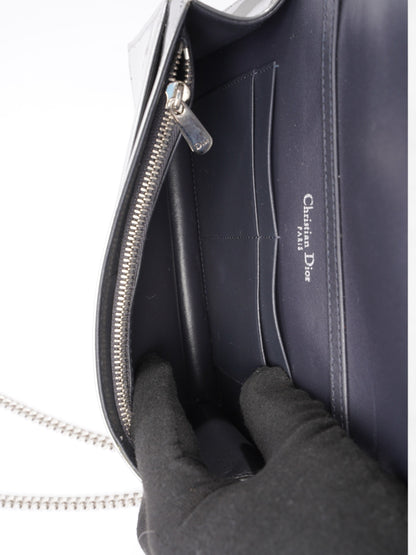 Diorama Wallet On Chain  Silver Patent Leather
