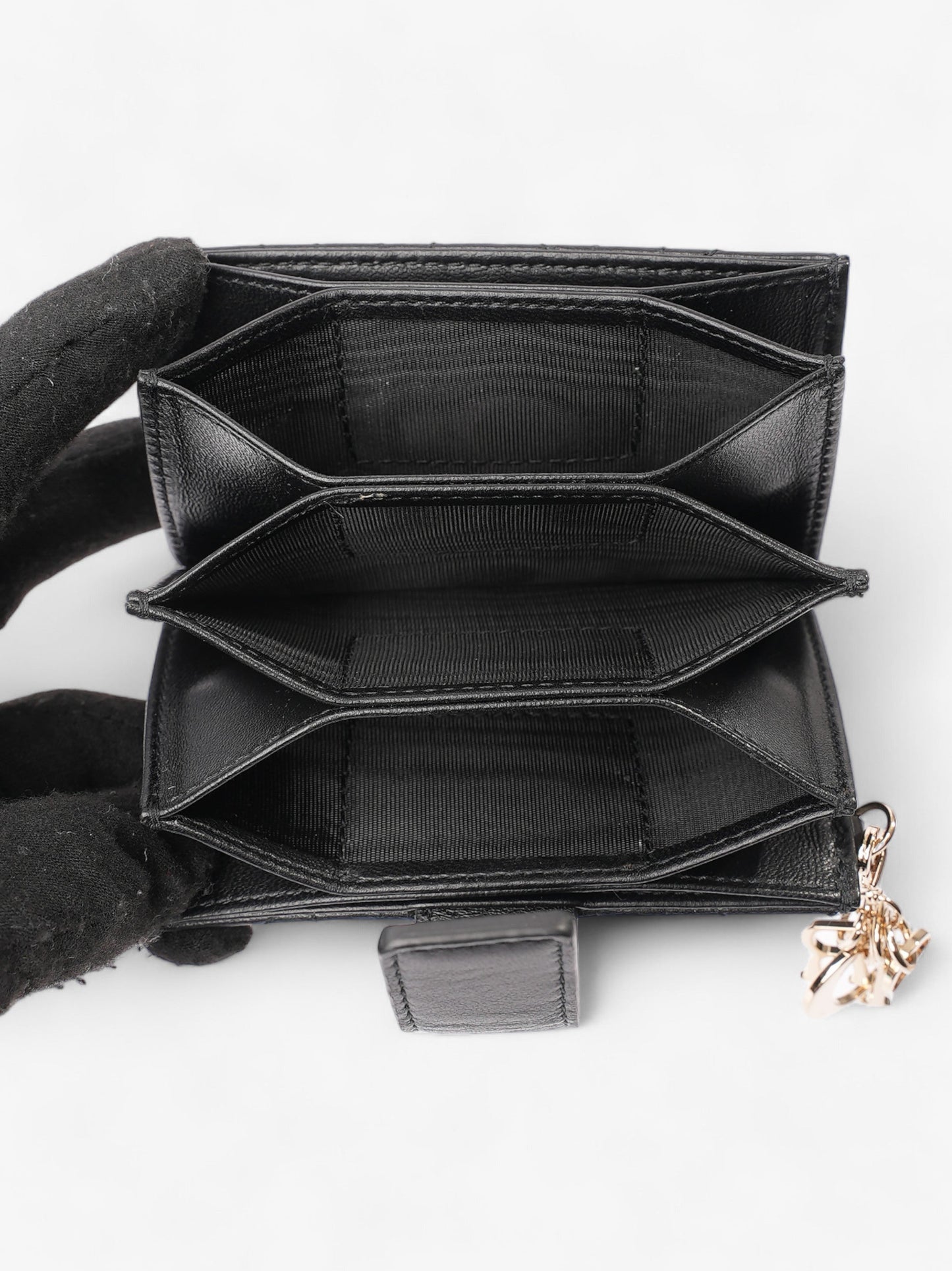 Christian Dior Lady Dior Jasmine Card Holder Black Lambskin Leather