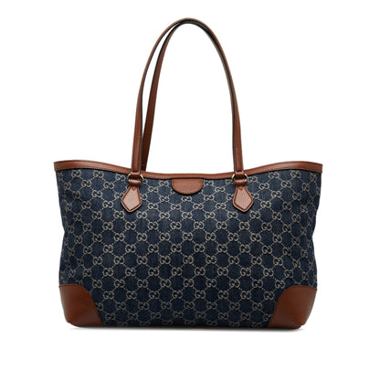 Blue Gucci Medium GG Denim Ophidia Shopping Tote