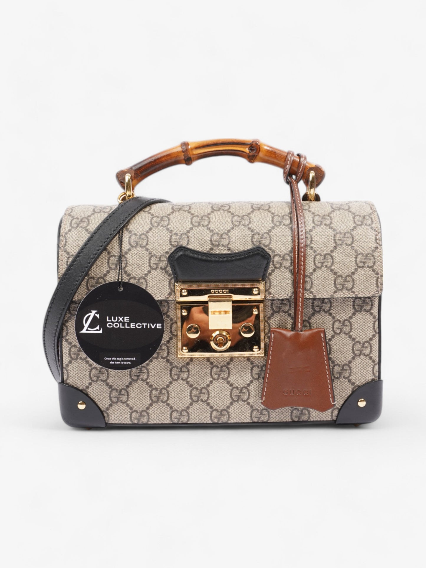 Gucci Bamboo Padlock Bag GG Supreme / Black / Brown Coated Canvas