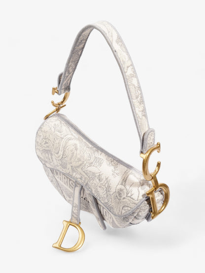 Christian Dior Saddle Bag Grey Oblique Cotton