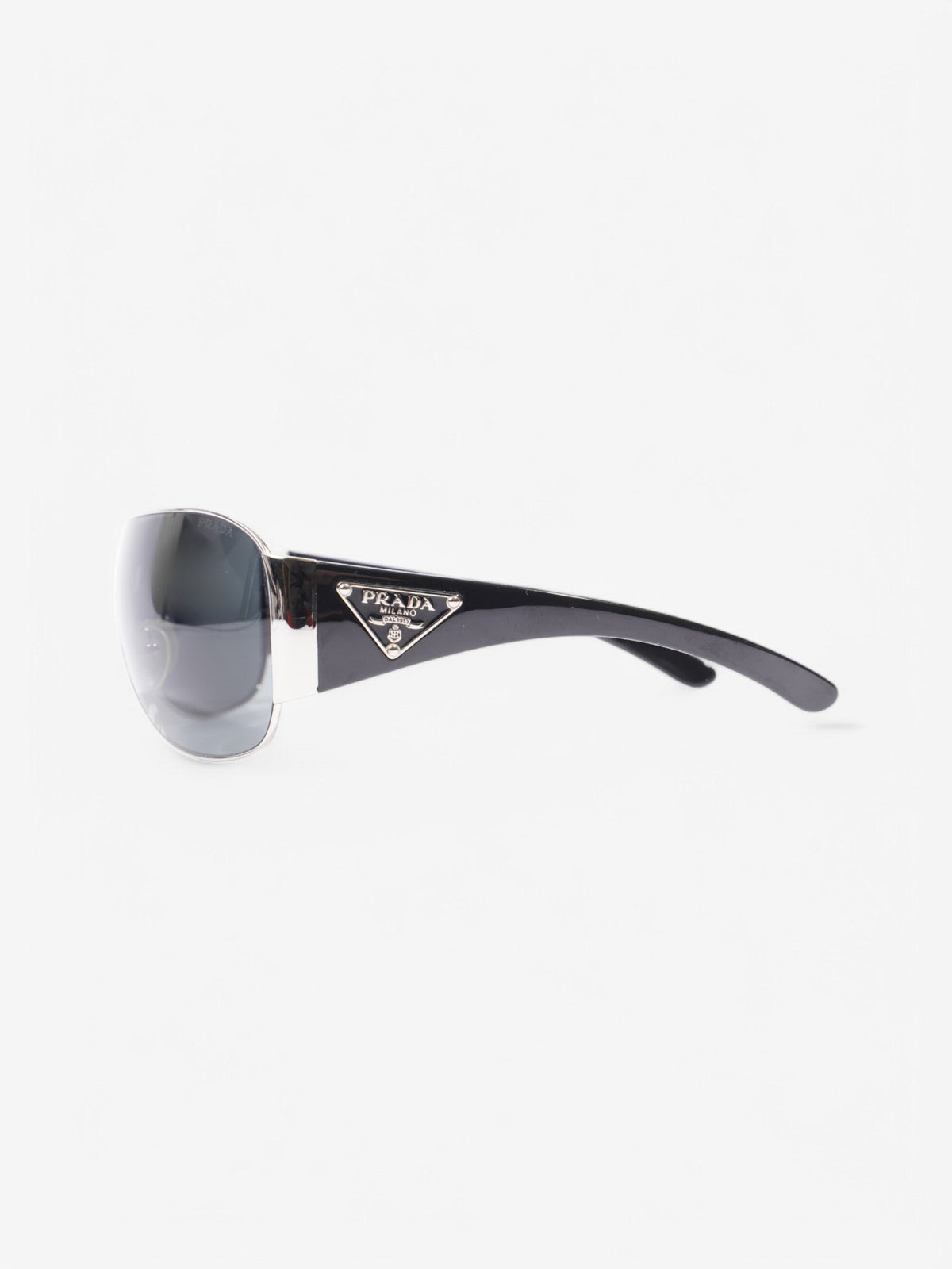 Prada Shield-Frame Sunglasses Black / Silver Acetate 120mm