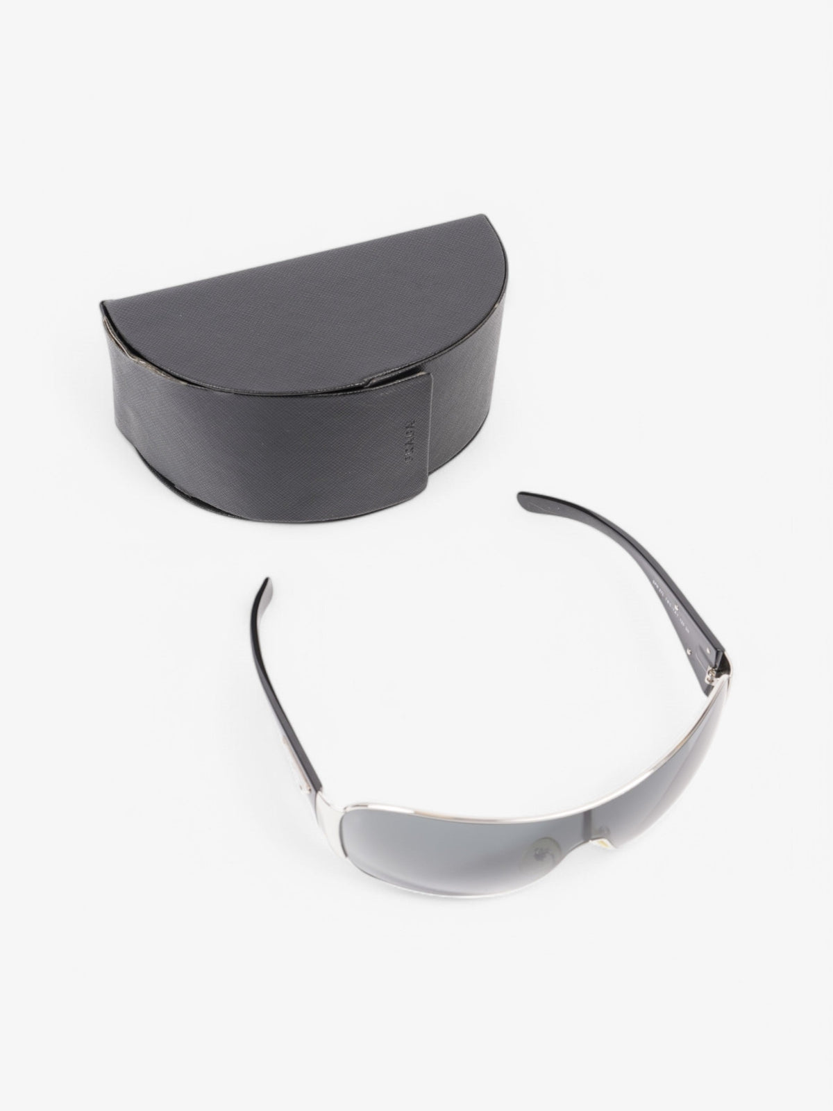 Prada Shield-Frame Sunglasses Black / Silver Acetate 120mm
