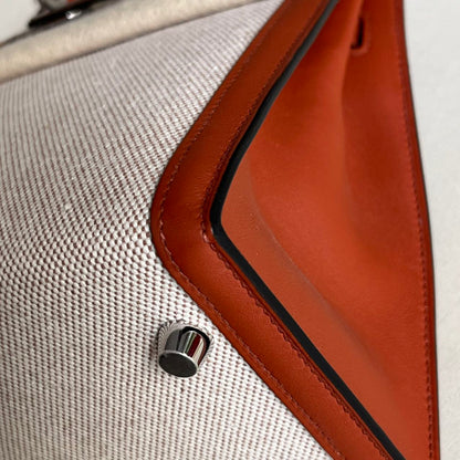 Pre-owned Certified Hermes Kelly 25 Toile Cuivre with Silver Hardware, 2022, Full Set