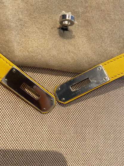 Pre-owned Certified Hermes Kelly 28 Toile, 9O Jaune de Naples with Canvas, Palladium hw, 2020, w/ dust bag, lock&key, strap