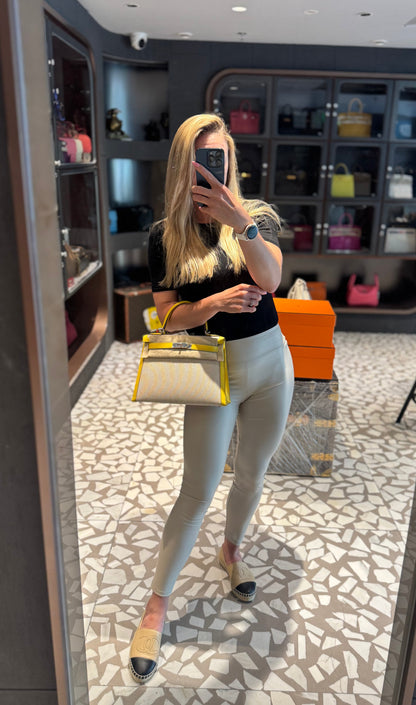 Pre-owned Certified Hermes Kelly 28 Toile, 9O Jaune de Naples with Canvas, Palladium hw, 2020, w/ dust bag, lock&key, strap