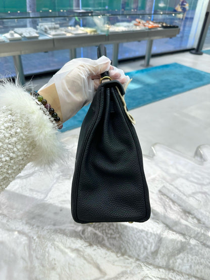 Pre-owned Hermes Kelly 32 Black Togo Leather Golden Hardware, 2018 (C stamp), w/ lock&key with clochette, dust bag