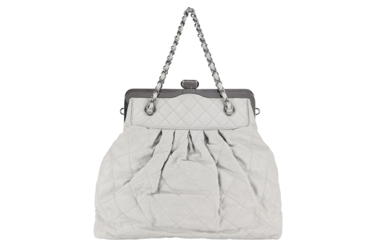 CHANEL CHIC FRAME TOTE (1484xxxx) LIGHT GREY CALFSKIN SILVER HARDWARE WITH  AND DUST COVER