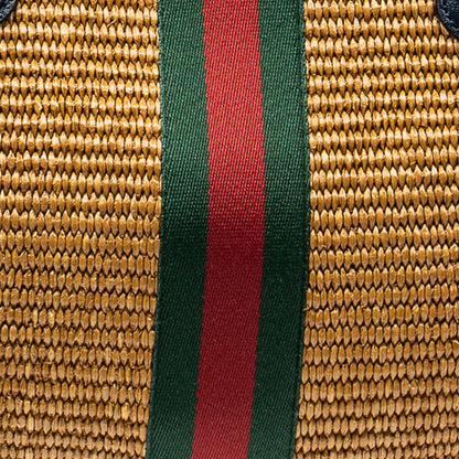 Gold Gucci Medium Raffia Ophidia Tote Bag